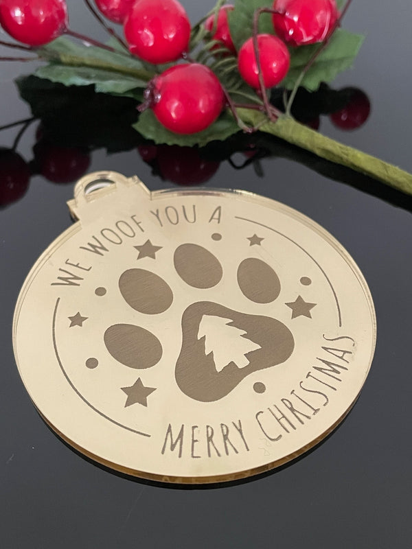 Puppy Christmas Bauble #43A | Mirrored Acrylic | We Woof You A Merry Christmas