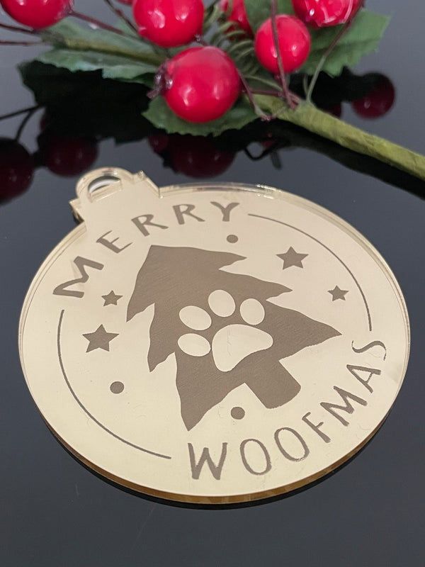 Puppy / Dog Christmas Bauble #43B | Mirrored Acrylic | Merry Woofmas
