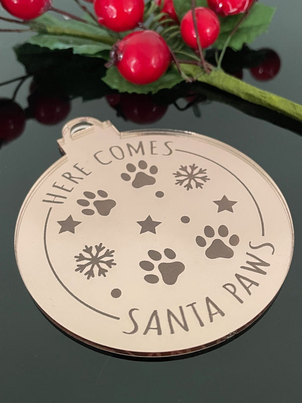 Puppy Paw Prints Bauble #43C| Mirrored Acrylic | Here Comes Santa Paws