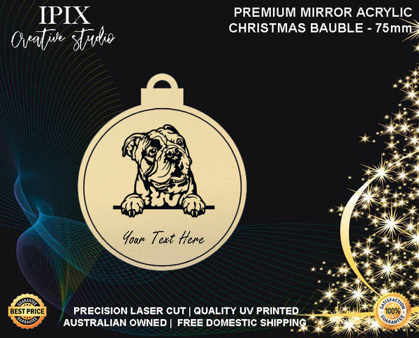 Personalised Acrylic Christmas Dog Bauble - ENGLISH BULLDOG #2 | Premium | Xmas | Pet | Festive | Season
