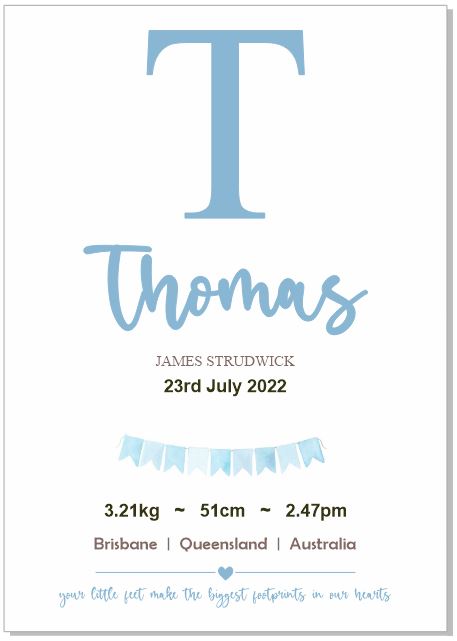 Personalised Framed Baby Boy Announcement #1