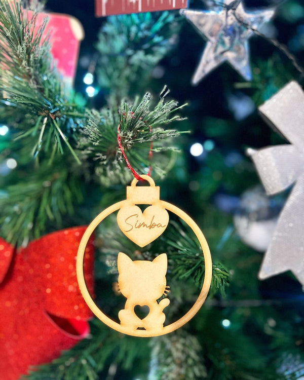 PERSONALISED CAT CHRISTMAS ORNAMENT | HANGER | DOCORATION | XMAS | CUSTOM | PLYWOOD | BAUBLE