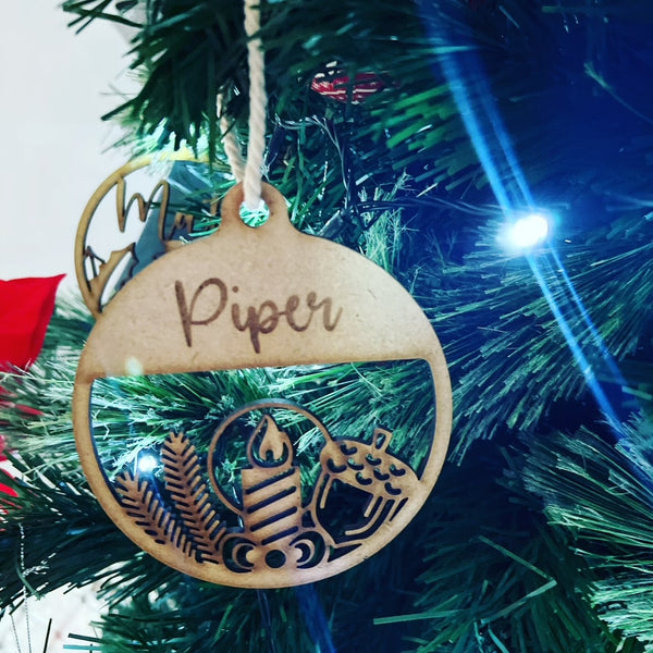 PERSONALISED CHRISTMAS BAUBLE ORNAMENT | HANGER | DOCORATION | XMAS | CUSTOM | PLYWOOD | #18