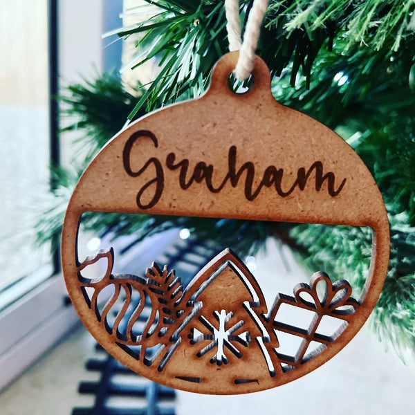 PERSONALISED CHRISTMAS BAUBLE ORNAMENT | HANGER | DOCORATION | XMAS | CUSTOM | PLYWOOD | #20