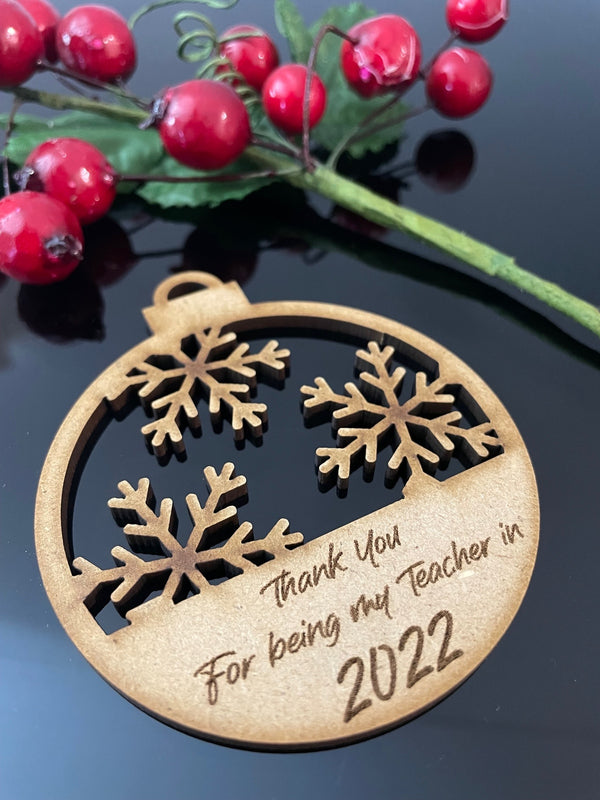 PERSONALISED CHRISTMAS THANK YOU TEACHER BAUBLE ORNAMENT | HANGER | DOCORATION | XMAS | CUSTOM | PLYWOOD