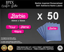 50 x Barbie Inspired Kids School Stationary Name Labels | 50mm x 15mm | Book | Personalised | Sticker | Decal