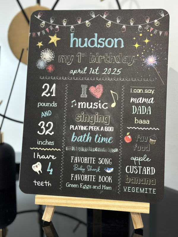 HAPPY BIRTHDAY ACRYLIC SIGN BOARD | PERSONALISED | CHALKBOARD THEME | BOY | GIRL | HB2