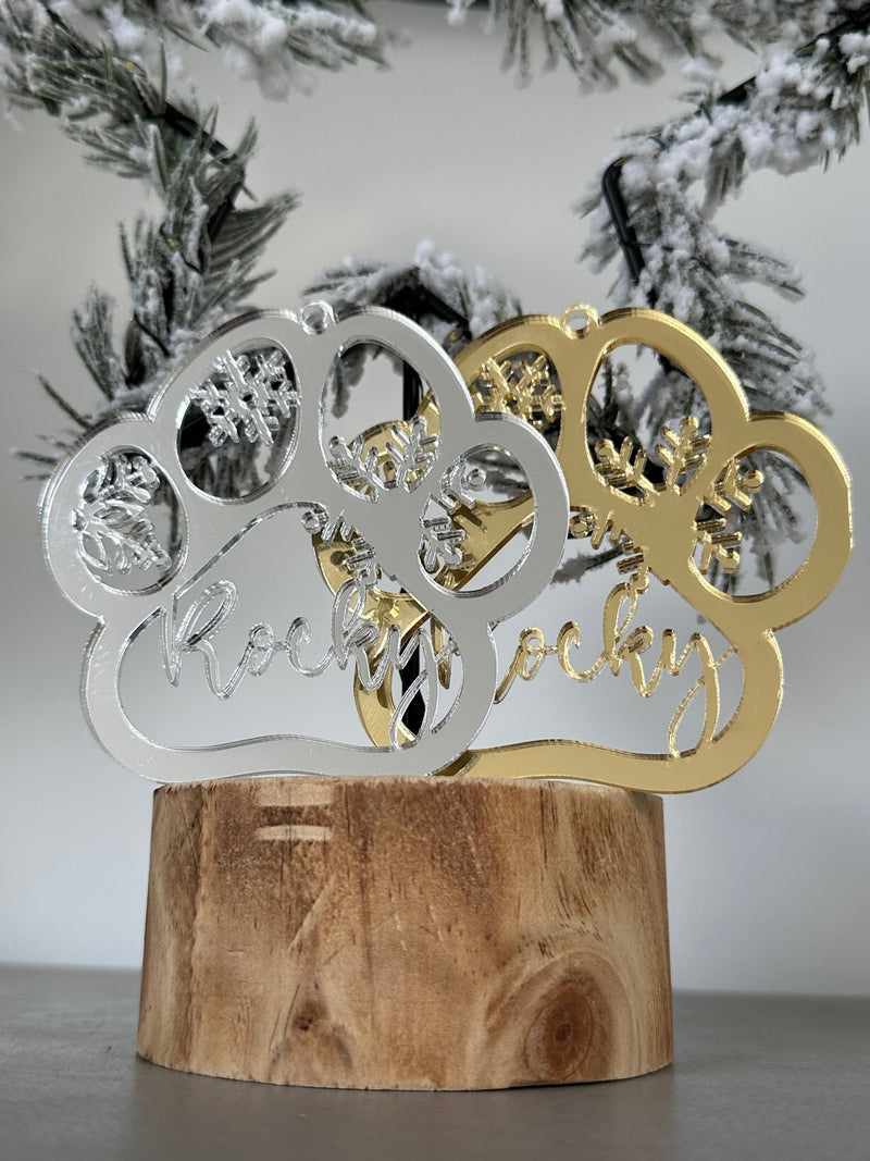 Personalised Mirrored Acrylic Christmas Puppy Dog Paw Bauble | Premium | Xmas | Pet | Festive | Season |