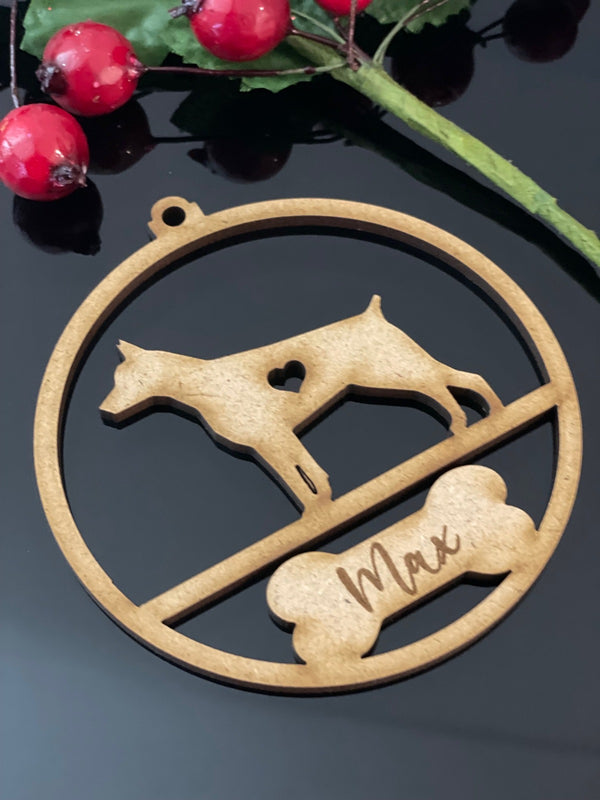 PERSONALISED DOBERMAN CHRISTMAS BAUBLE ORNAMENT | HANGER | DOCORATION | XMAS | CUSTOM | PLYWOOD