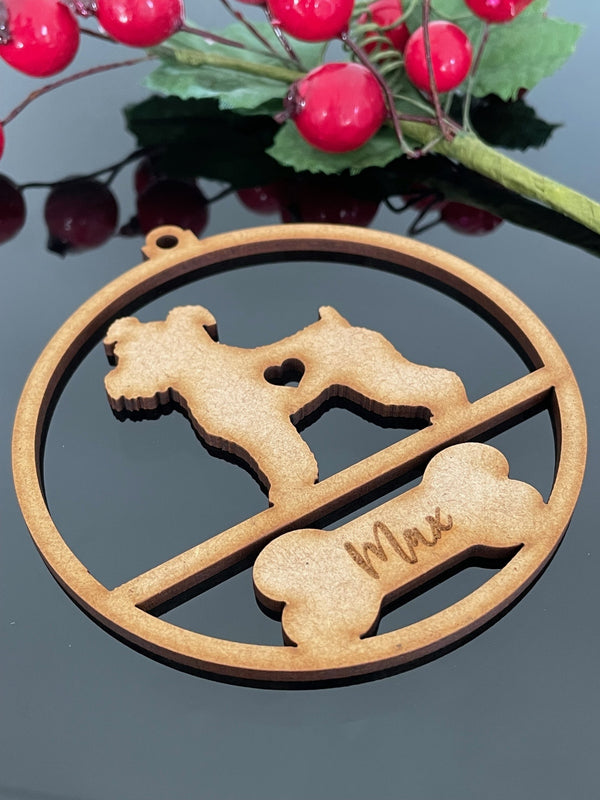 PERSONALISED MINIATURE SCHNAUZER CHRISTMAS BAUBLE ORNAMENT | HANGER | DOCORATION | XMAS | CUSTOM | PLYWOOD