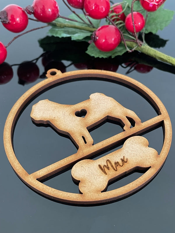 PERSONALISED PUG CHRISTMAS BAUBLE ORNAMENT | HANGER | DOCORATION | XMAS | CUSTOM | PLYWOOD