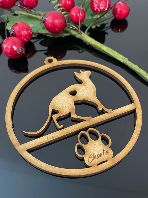 PERSONALISED SPHYNX CAT CHRISTMAS BAUBLE ORNAMENT | HANGER | DOCORATION | XMAS | CUSTOM | PLYWOOD