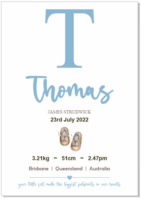 Personalised Framed Baby Boy Announcement #2