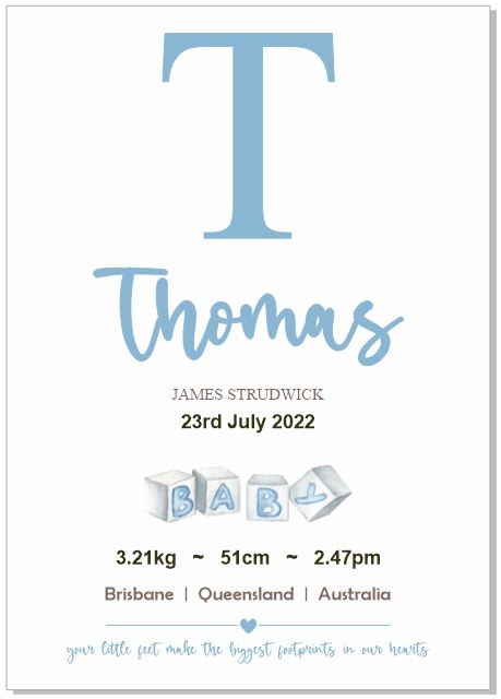 Personalised Framed Baby Boy Announcement