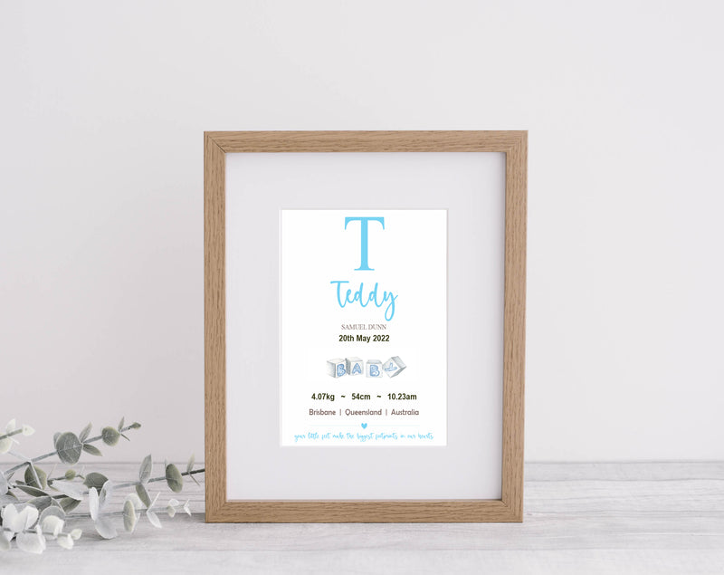 Personalised Framed Baby Boy Announcement